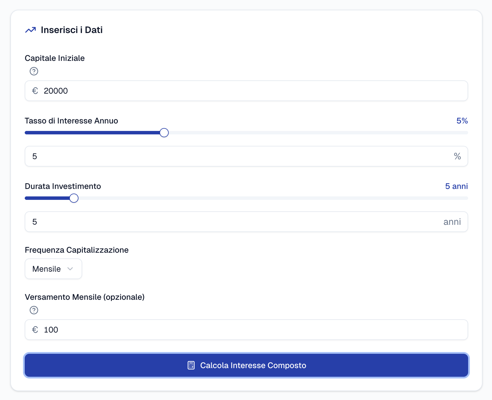 Interfaccia del calcolatore - inserimento dati