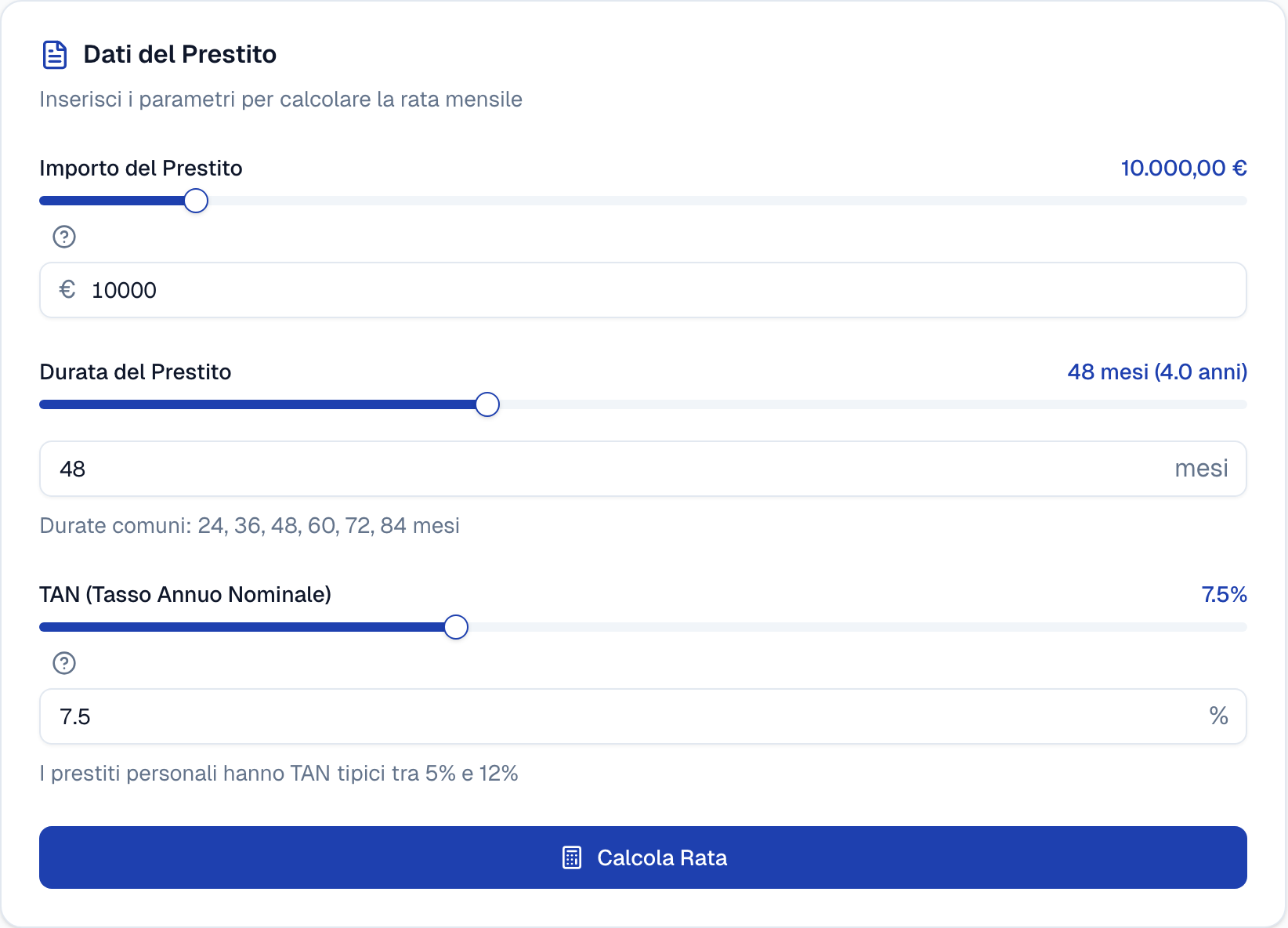 Interfaccia del calcolatore - inserimento dati