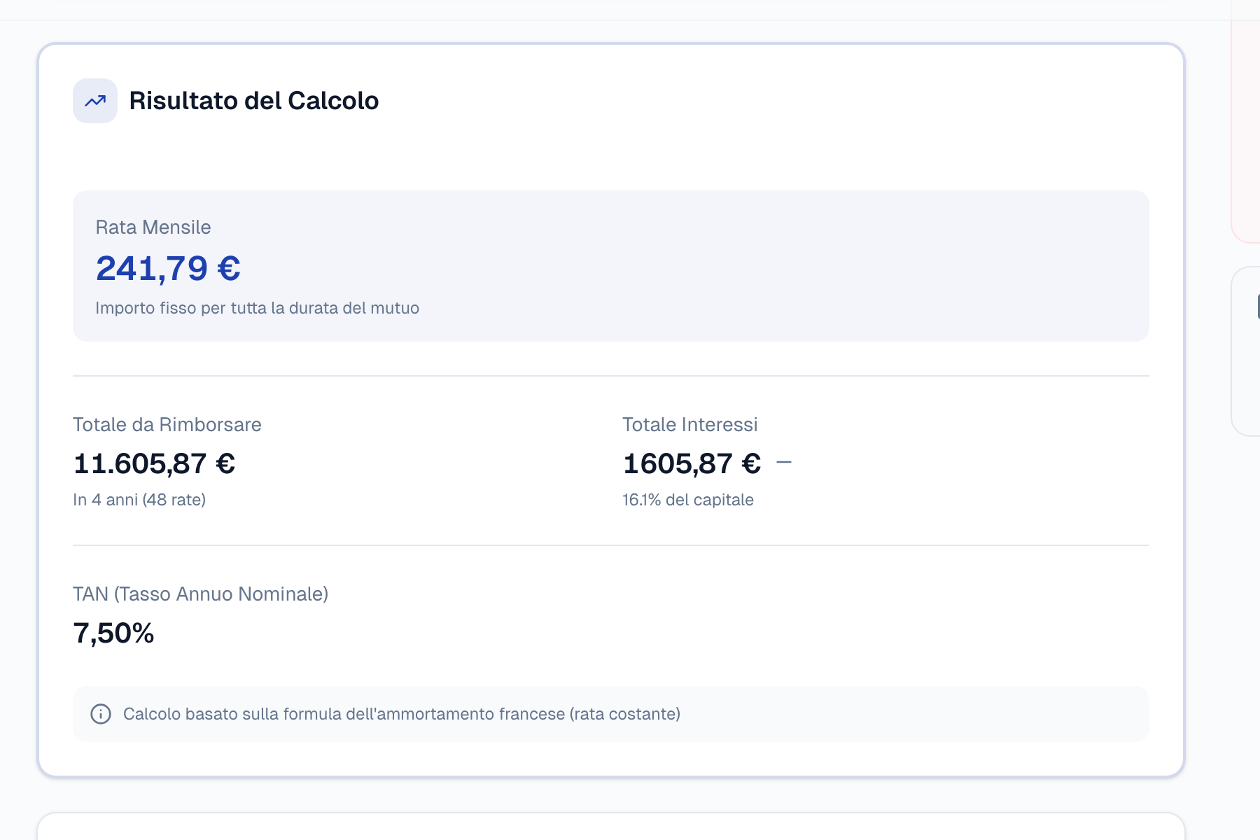 Risultato del calcolo