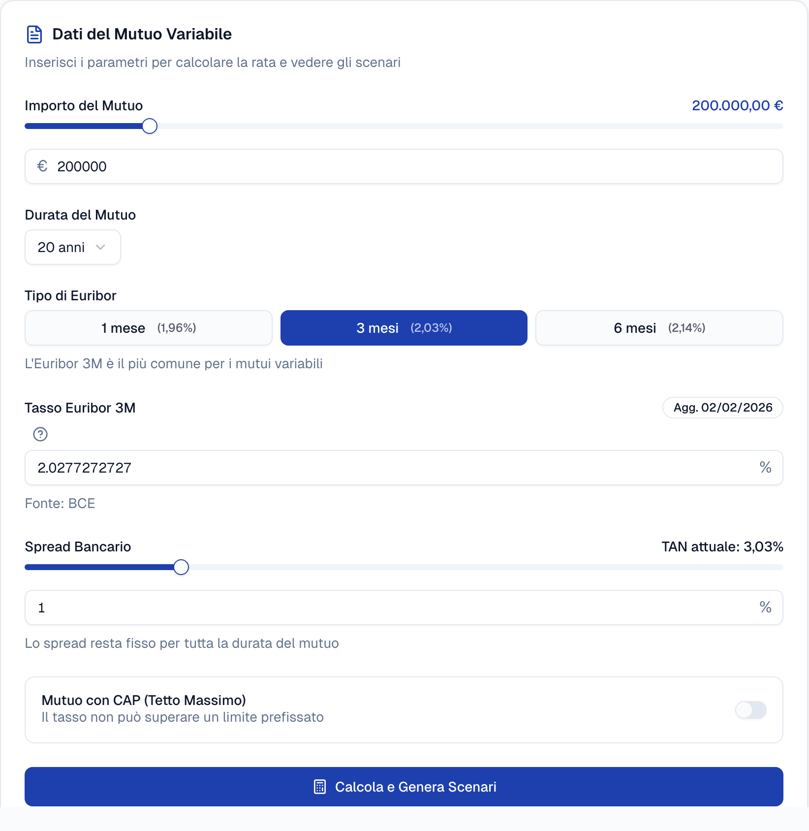 Interfaccia del calcolatore - inserimento dati