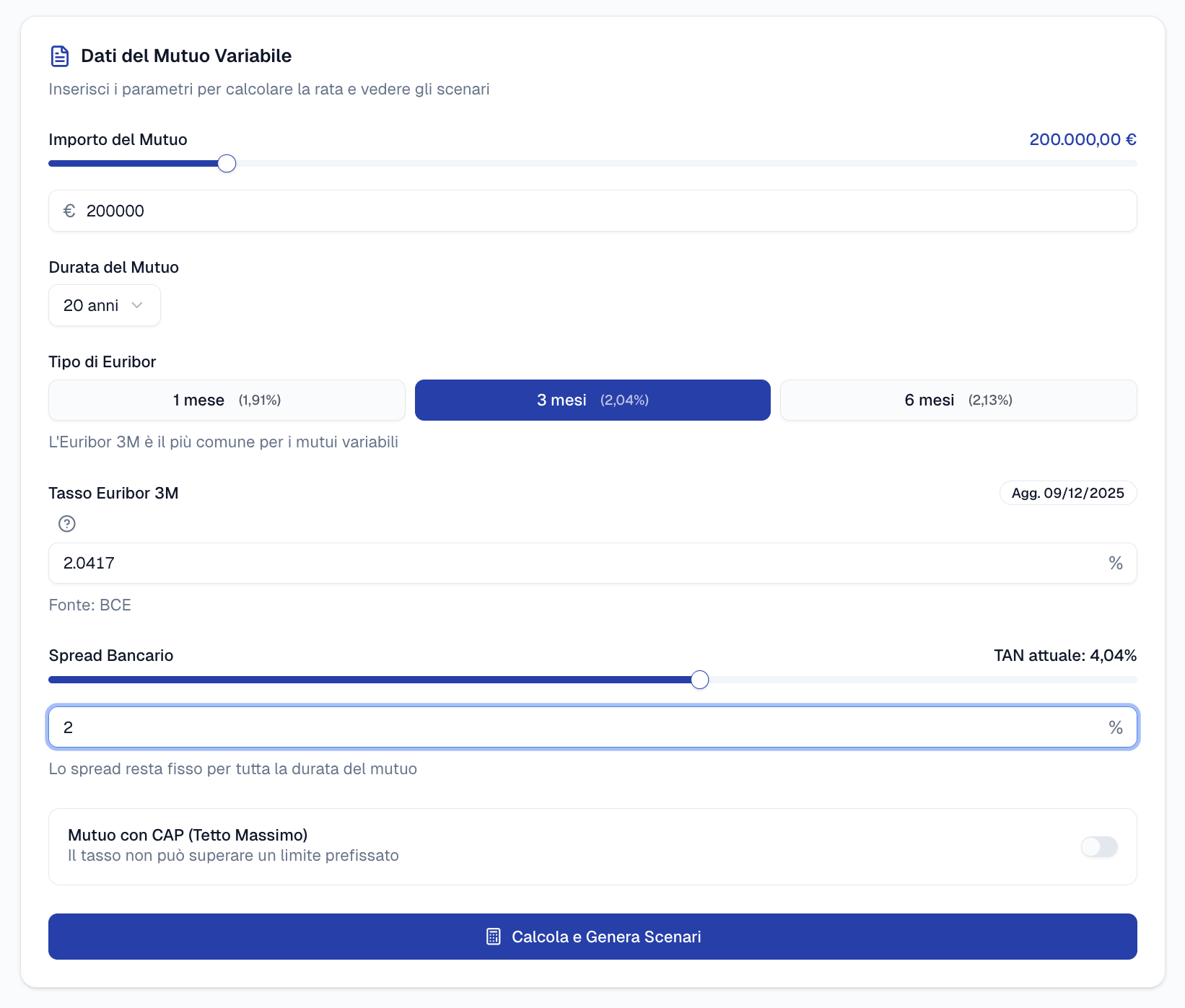 Interfaccia del calcolatore - inserimento dati